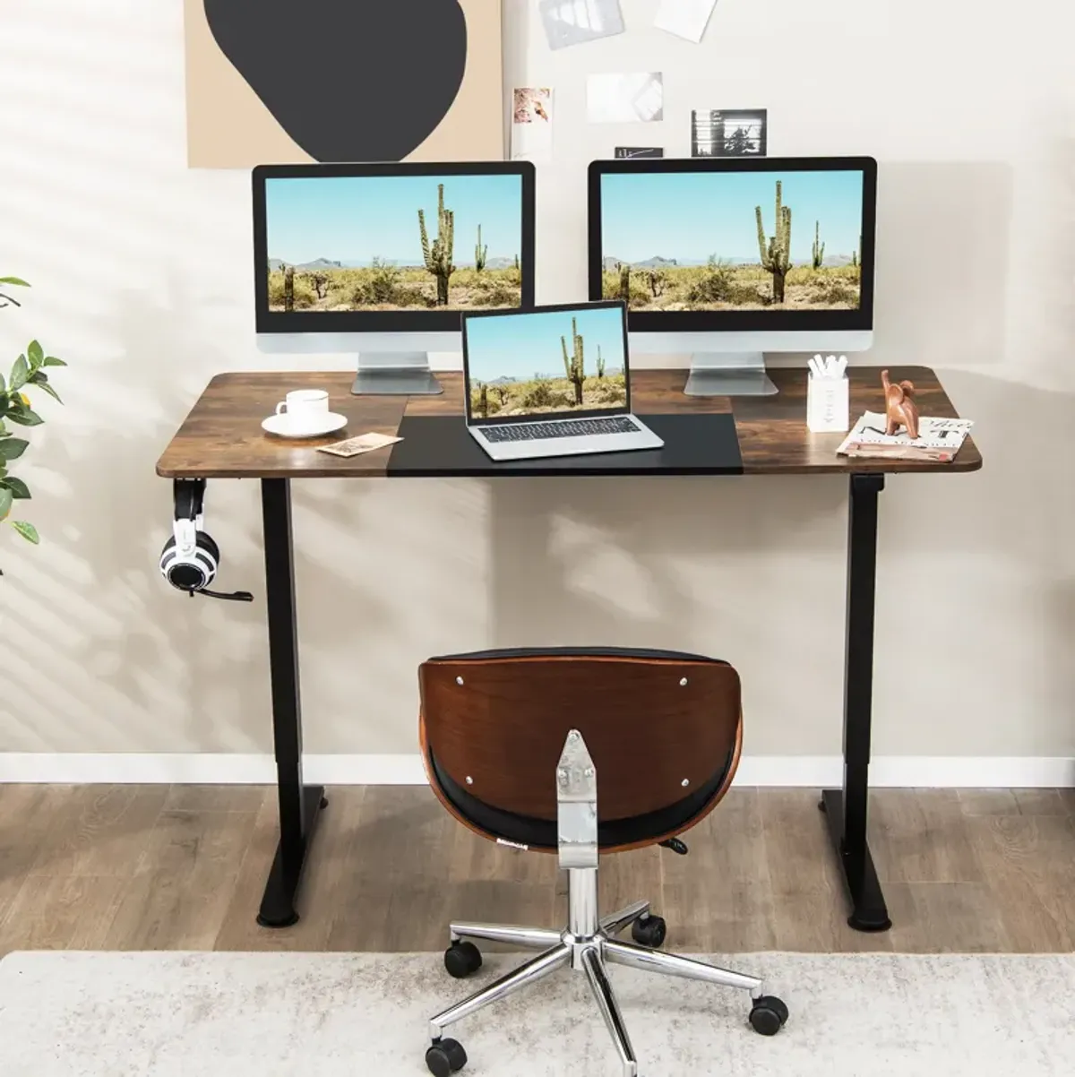 55 Inch Electric Height Adjustable Office Desk with Hook