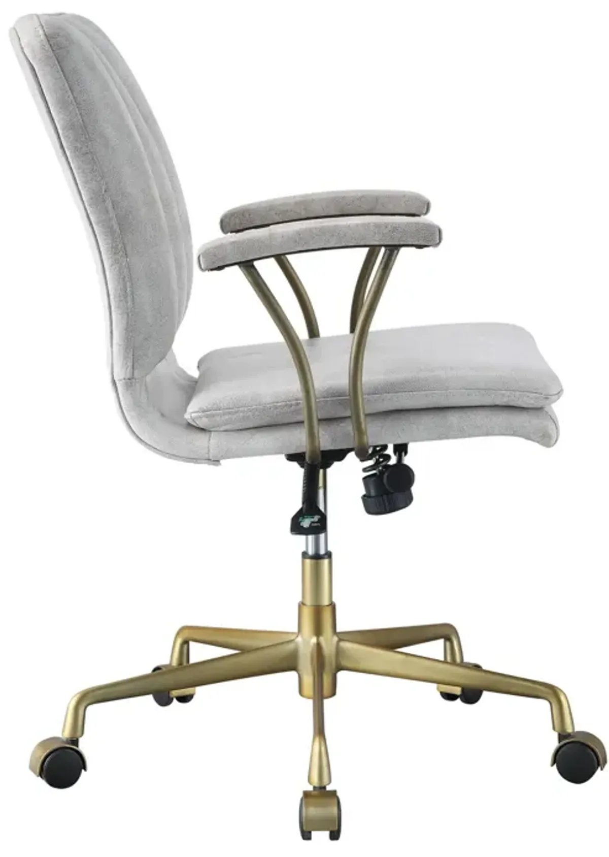 Adjustable Leatherette Swivel Office Chair with 5 Star Base, Gray and Gold-Benzara