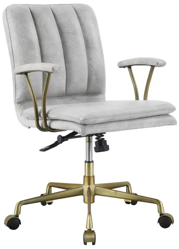 Adjustable Leatherette Swivel Office Chair with 5 Star Base, Gray and Gold - Benzara