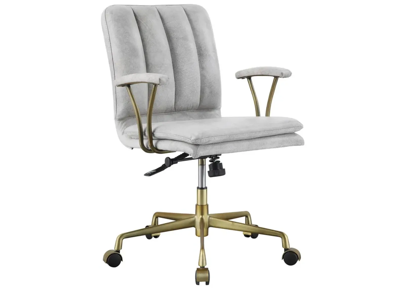 Adjustable Leatherette Swivel Office Chair with 5 Star Base, Gray and Gold-Benzara