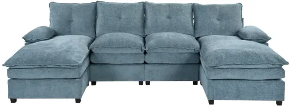 Merax U-Shaped Chenille Sectional Sofa with Adjustable Armrest Pillows
