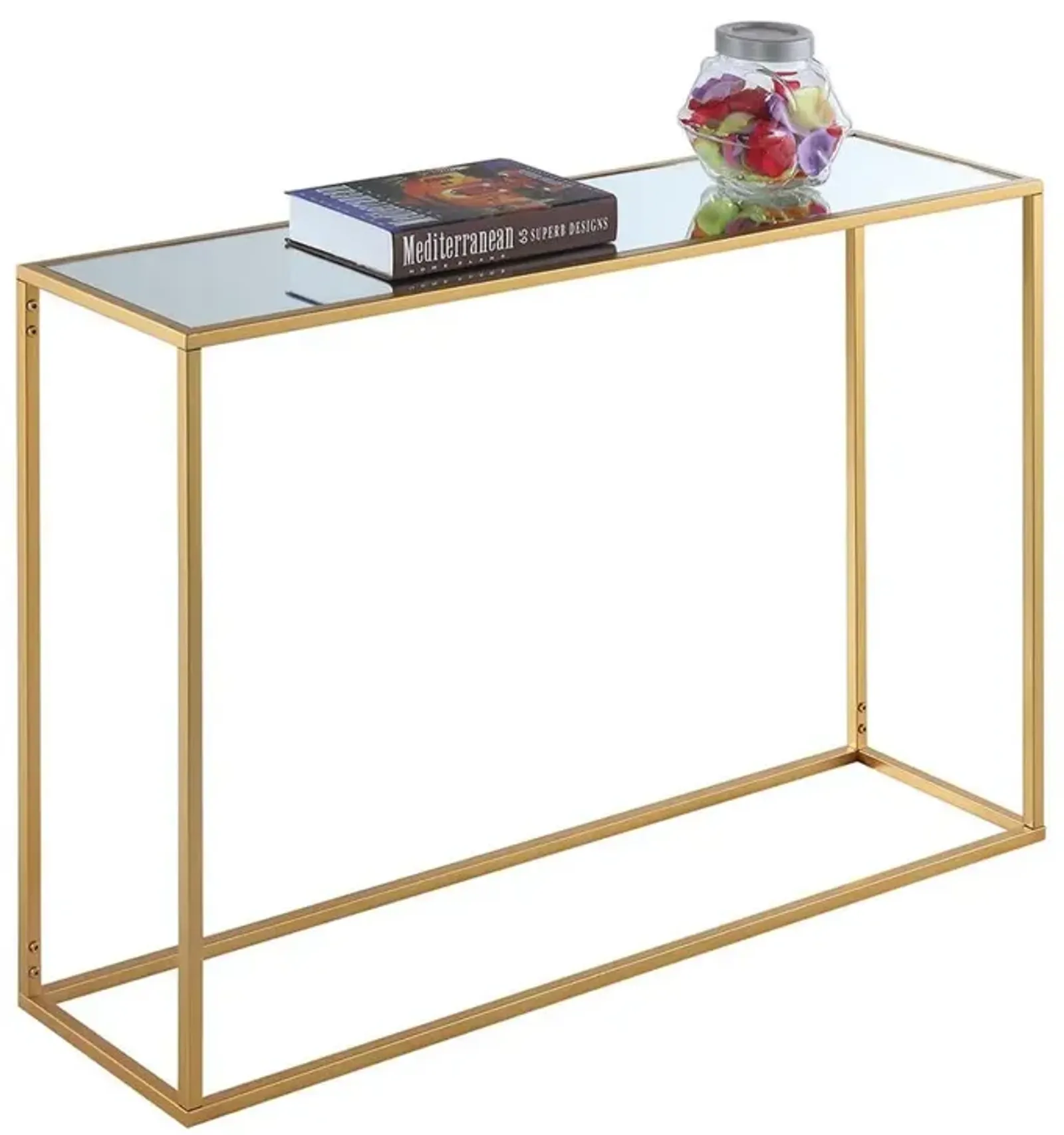 Convenience Concepts Gold Coast Mirrored Console Table, Mirrored Top/Gold Frame