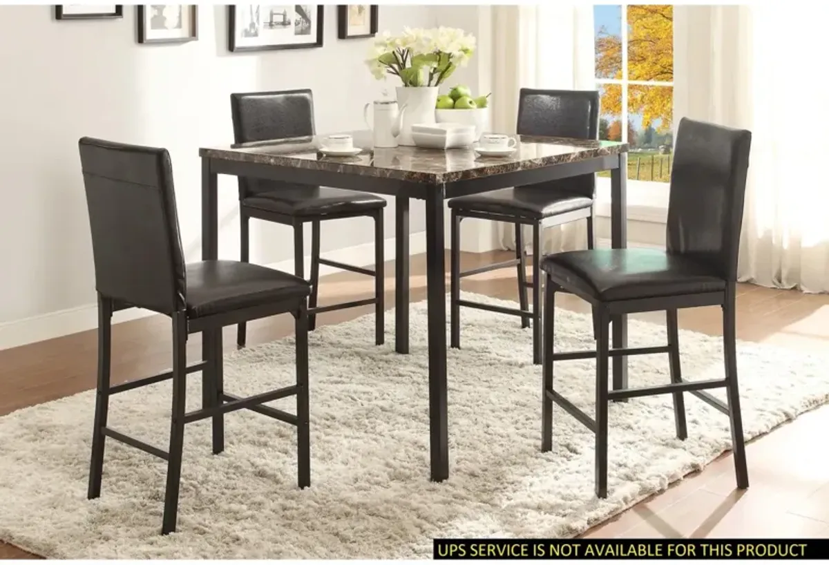 5 Piece Black Metal Finish Dining Set with Faux Marble Tabletop & 4 Counter Height Chairs