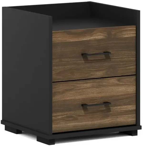 Furinno Tidur Modern Bedroom Bedside Tables Handle 2-Drawer Chest Nightstand, Columbia Walnut/Black