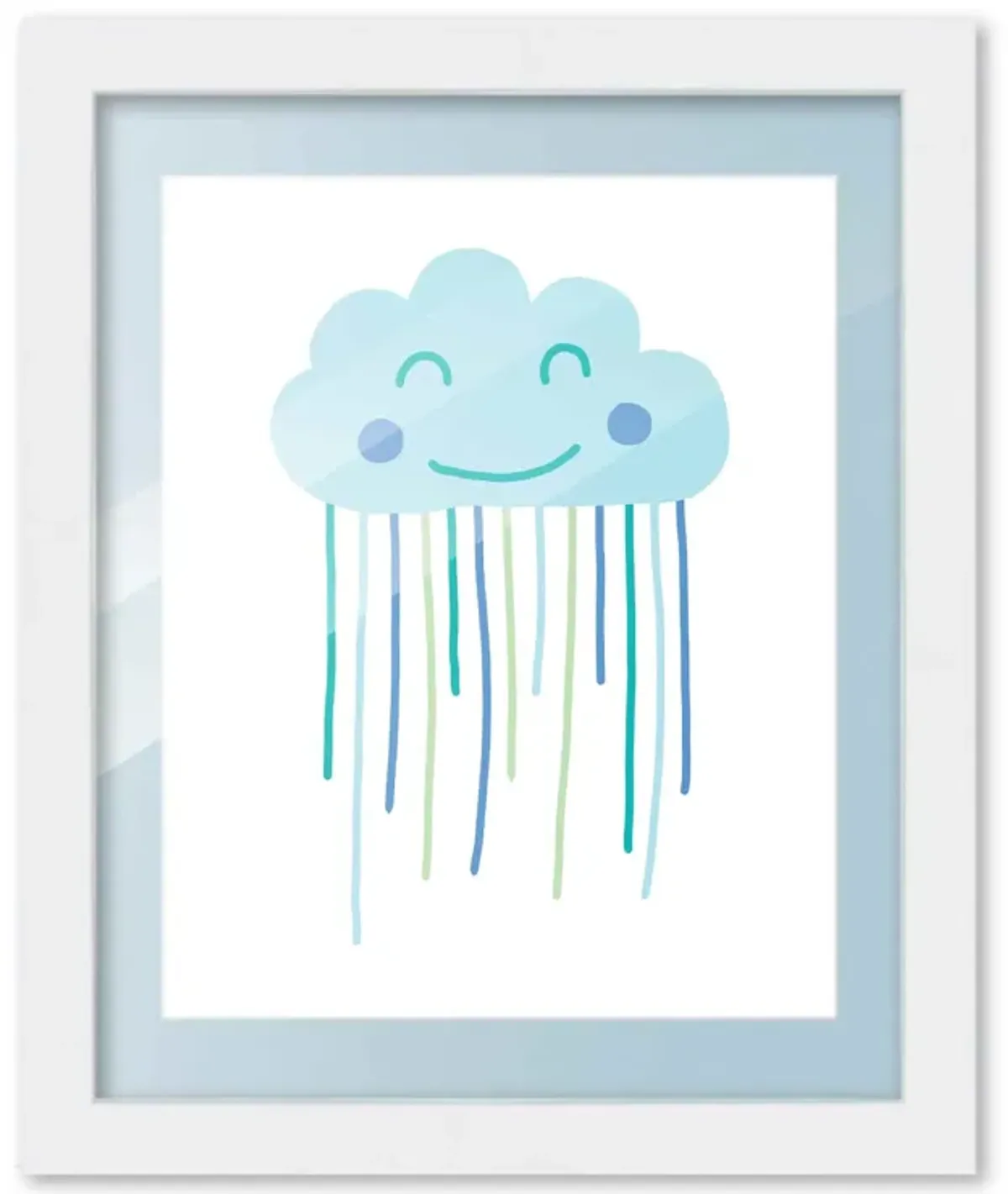 8x10 Framed Nursery Wall Art Boho Galaxy Cloud Poster in Blue with Baby Blue Mat in a 10x12 White Wood Frame