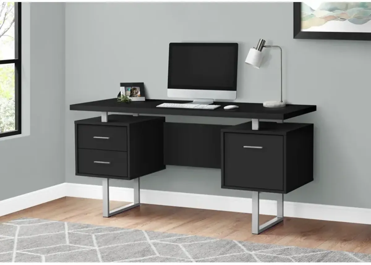 Computer Desk, Home Office, Laptop, Left, Right Set-Up, Storage Drawers, 60"L, Work, Metal, Laminate, Black, Grey, Contemporary, Modern