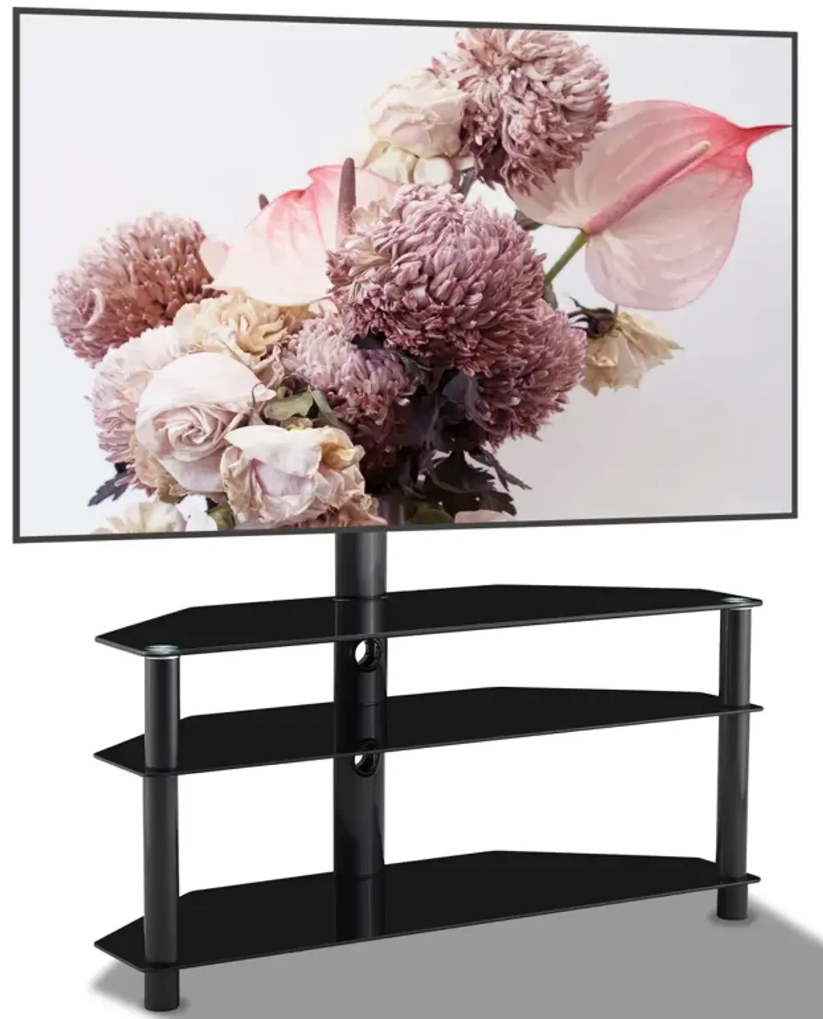 35.4 Inch Black Multi-Function TV Stand Height Adjustable Bracket Swivel 3-Tier