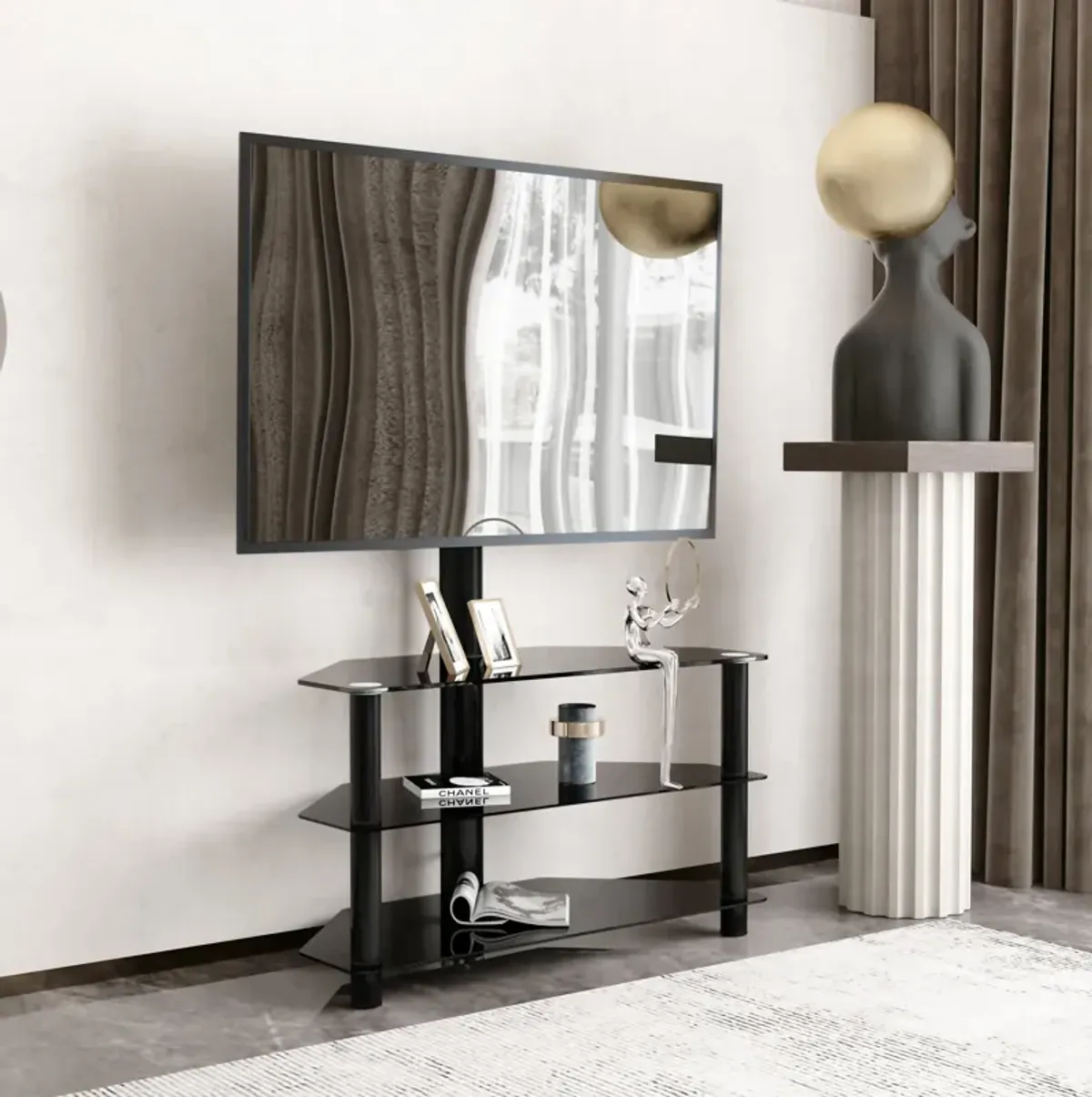 Streamdale 35" Black Multi-Function TV Stand w/ Swivel Mount