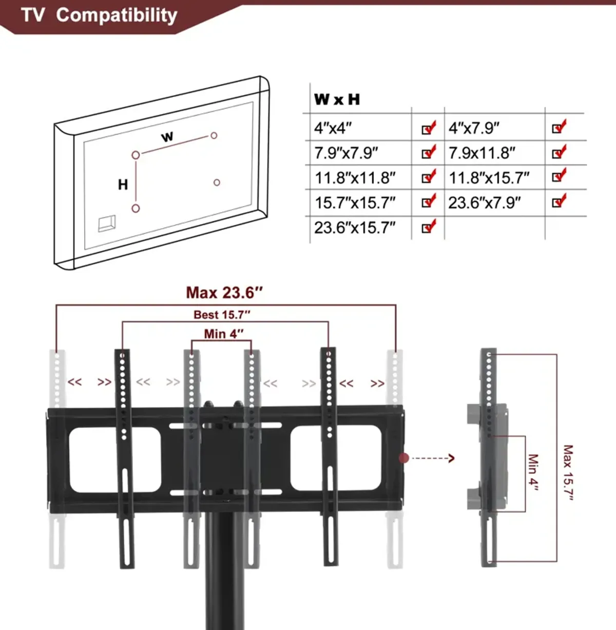 35.4 Inch Black Multi-Function TV Stand Height Adjustable Bracket Swivel 3-Tier