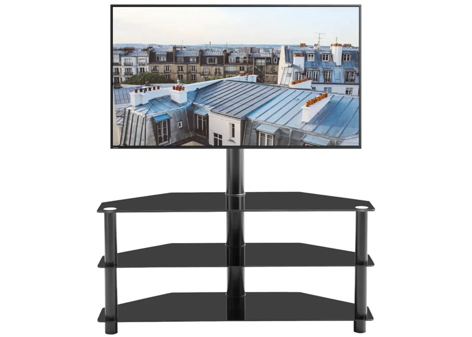 35.4 Inch Black Multi-Function TV Stand Height Adjustable Bracket Swivel 3-Tier