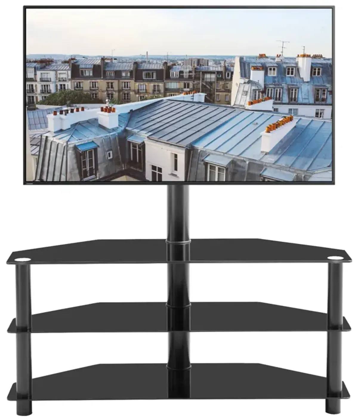 35.4 Inch Black Multi-Function TV Stand Height Adjustable Bracket Swivel 3-Tier