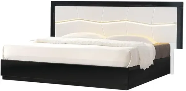 Best Master Furniture Best Master Poplar Wood Cal King Platfrom Bed With LED Light in White/Black