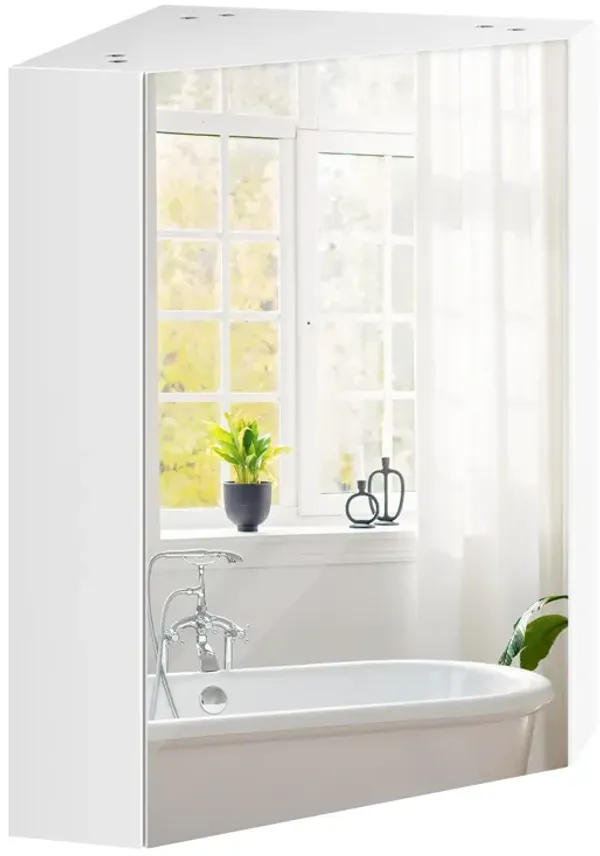 Corner Medicine Cabinet with Mirror with Open Mirror Door and Adjustable Shelf