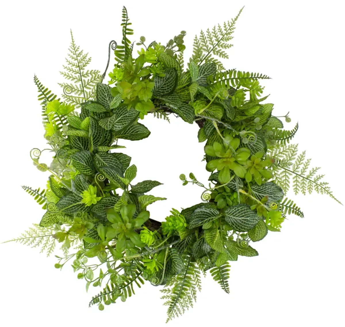 Maidenhair Fern and Assorted Foliage Spring Wreath  24-Inch