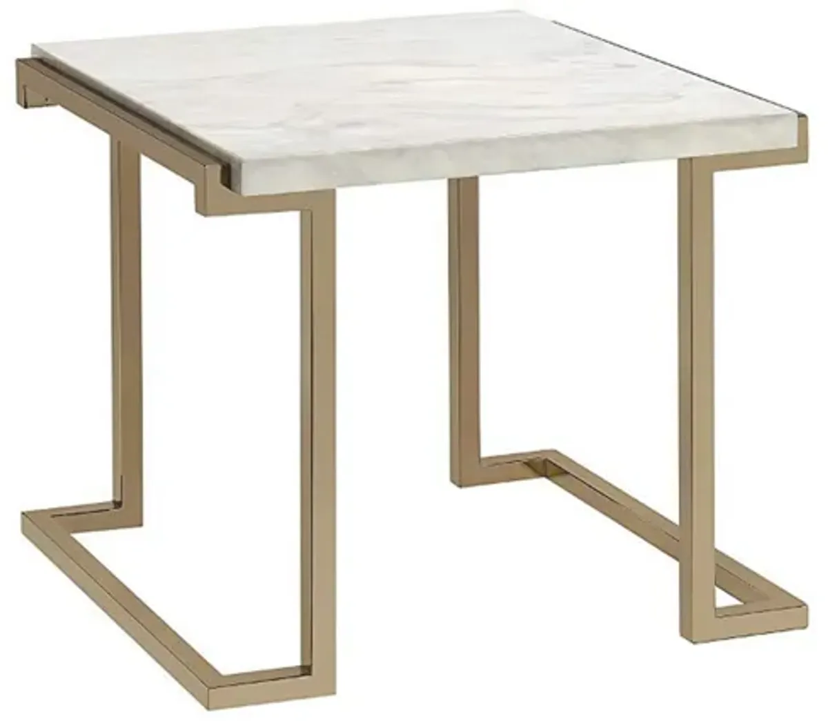 Marble Top End Table With Metal Base, White And Gold-Benzara