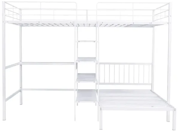 Merax Full Over Twin Metal Bunk Bed with Built-in Desk
