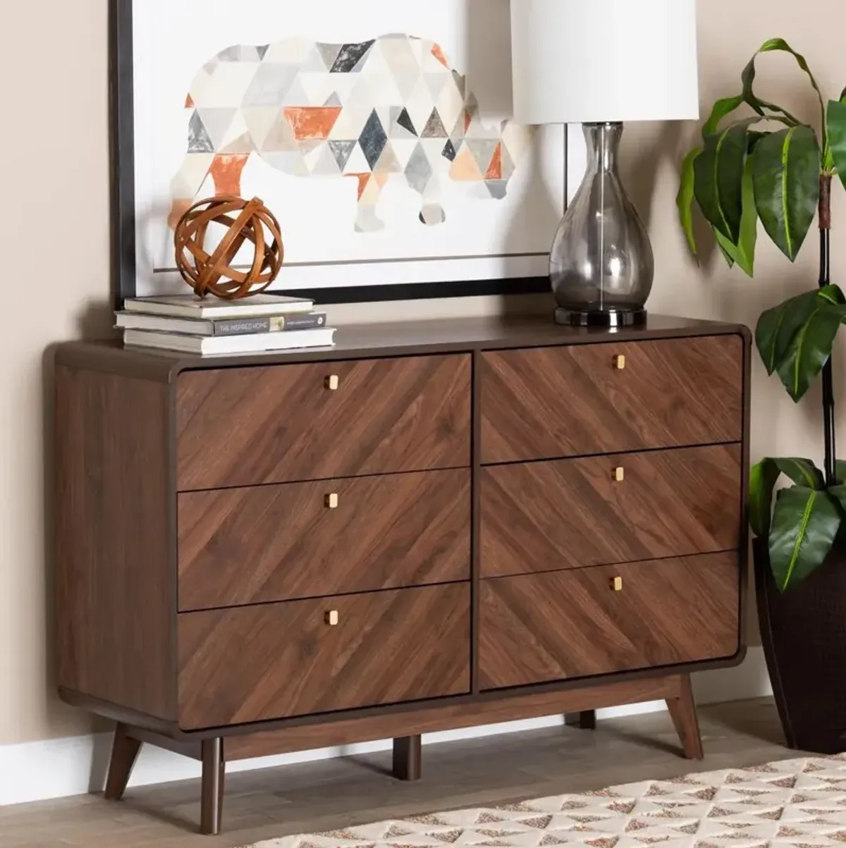 Baxton Studio Transitional Walnut Brown Finished Wood 6-Drawer Dresser