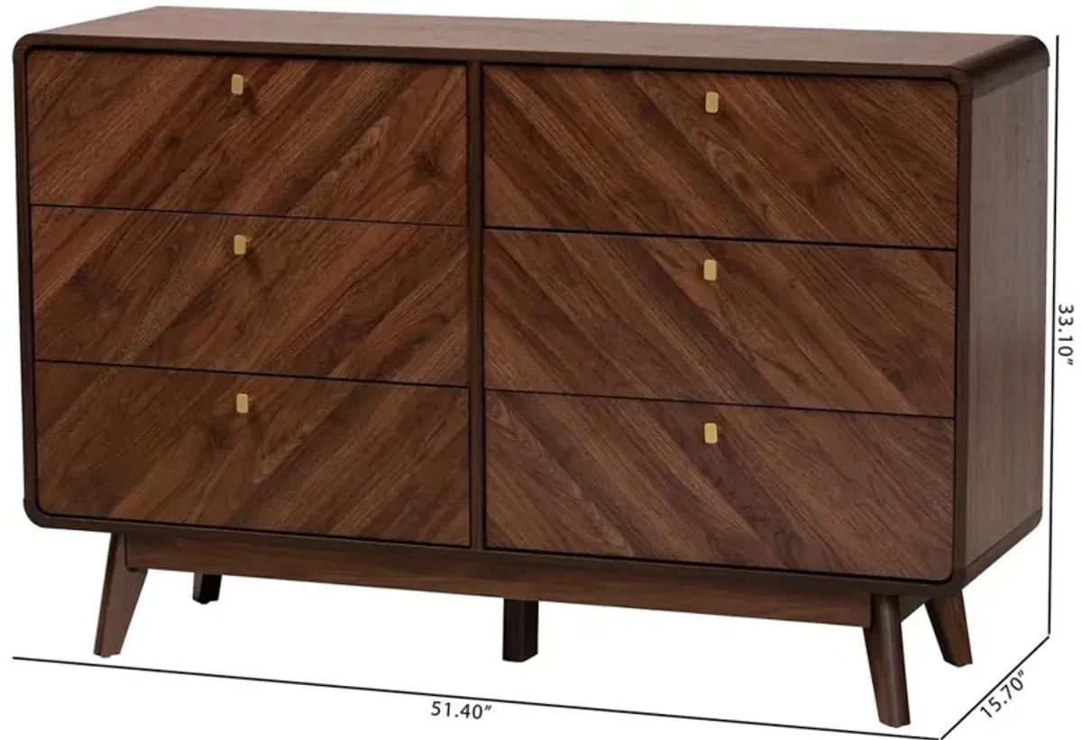 Baxton Studio Transitional Walnut Brown Finished Wood 6-Drawer Dresser