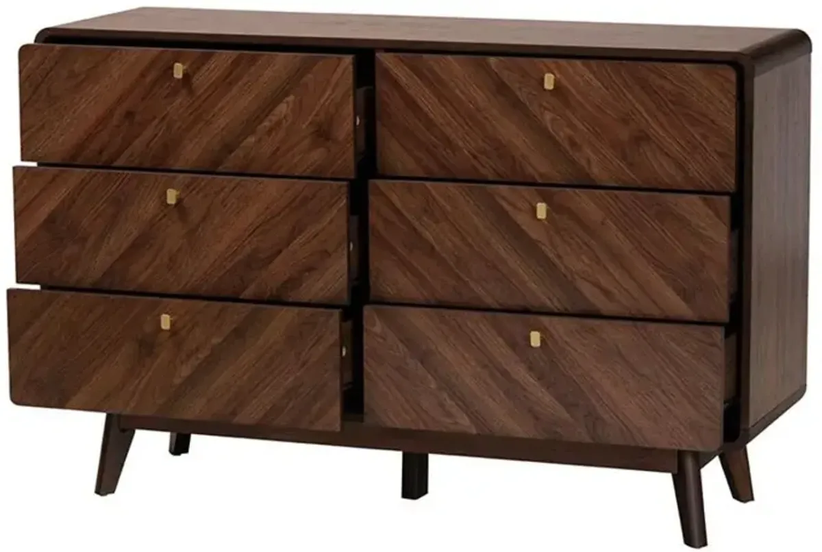 Baxton Studio Transitional Walnut Brown Finished Wood 6-Drawer Dresser