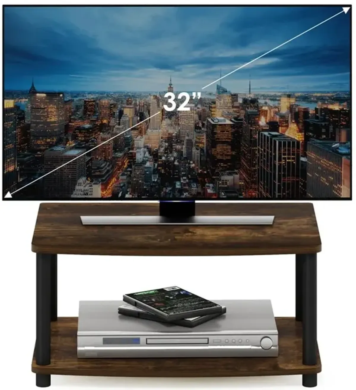 Furinno Turn-N-Tube No Tools 2-Tier Elevated TV Stands, Amber Pine/Black