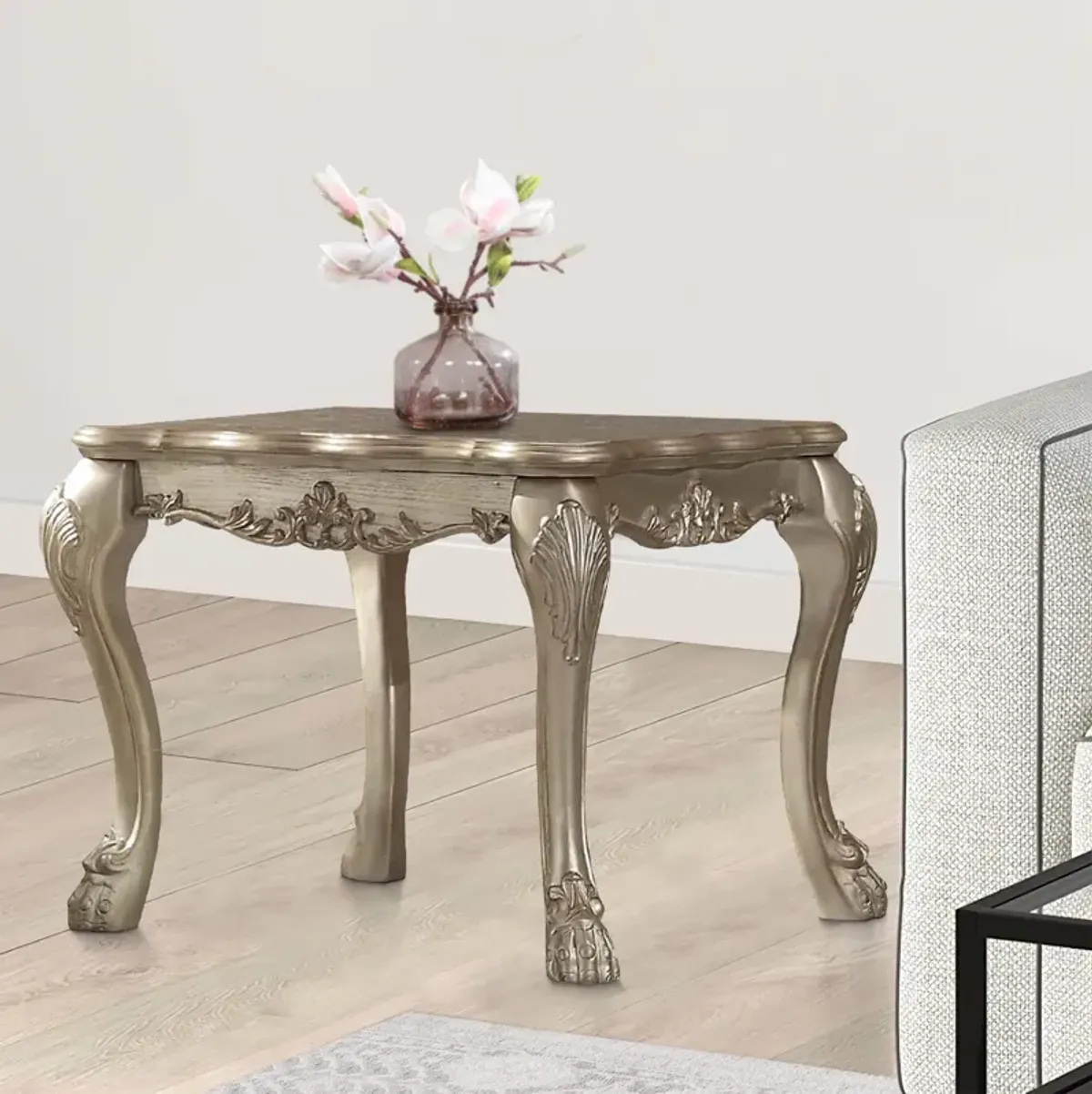 Wooden End Table in Gold Patina-Benzara