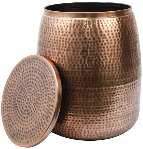 Merida Modern Rustic Hammered Metal Drum Storage Side Table with Lid