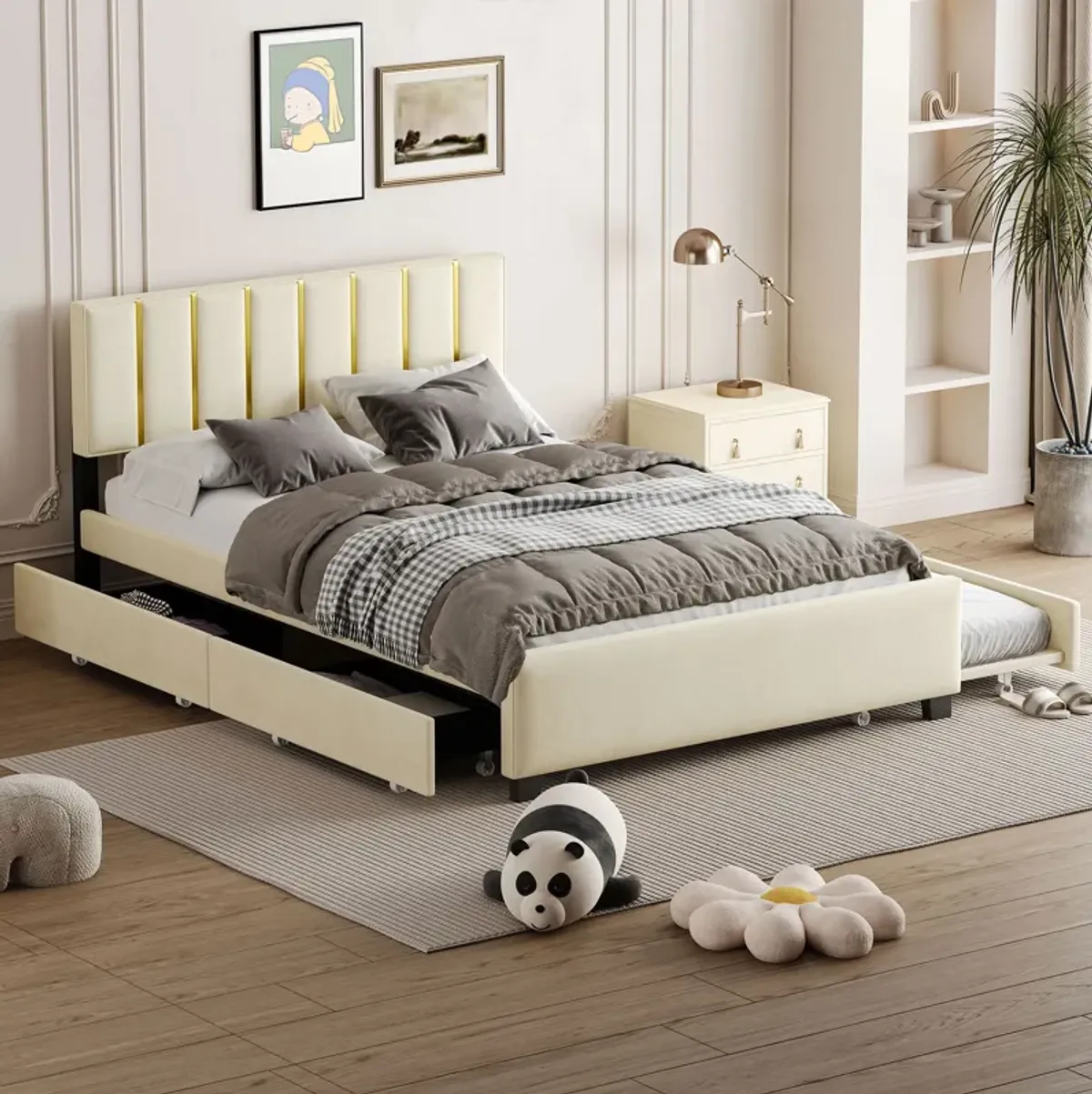 Merax Upholstered Platform Bed with 2 Drawers