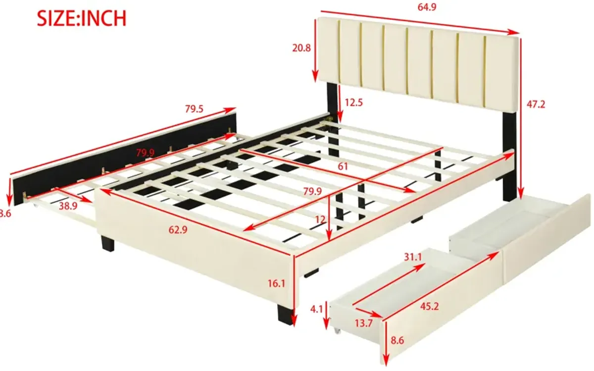 Merax Upholstered Platform Bed with 2 Drawers