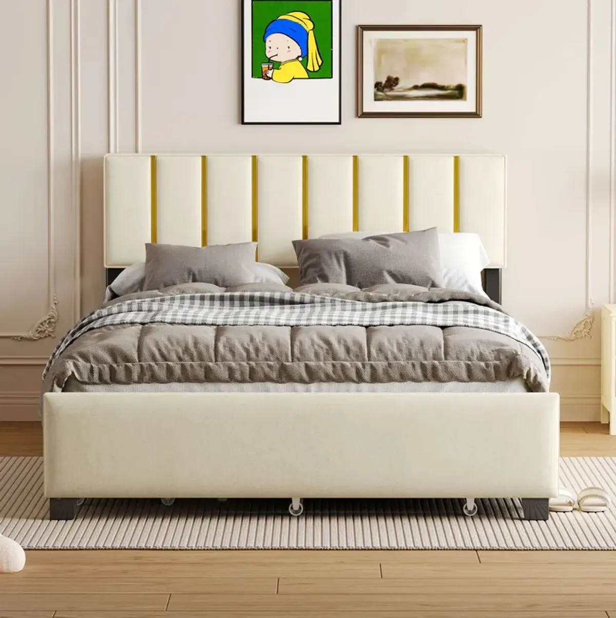 Merax Upholstered Platform Bed with 2 Drawers