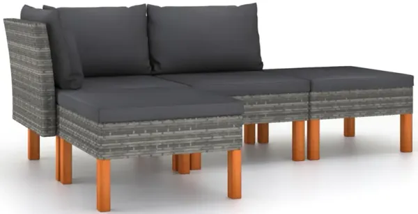Feno 4pc Outdoor Modular Lounge Sofa Set, 2 Ottomans, Dark Gray Rattan - Benzara