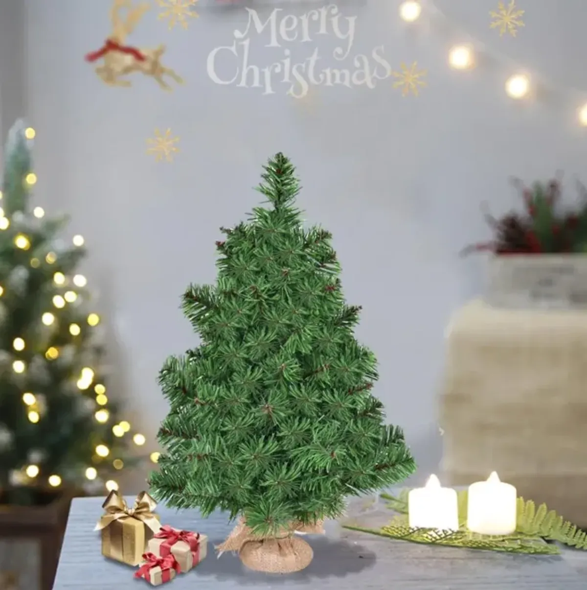 Hivvago 2/3 Feet  Tabletop Unlit Christmas Tree in Burlap Base