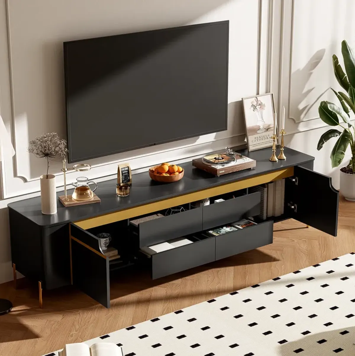 Merax TV Stand Storage Cabinet with 4 Drawers