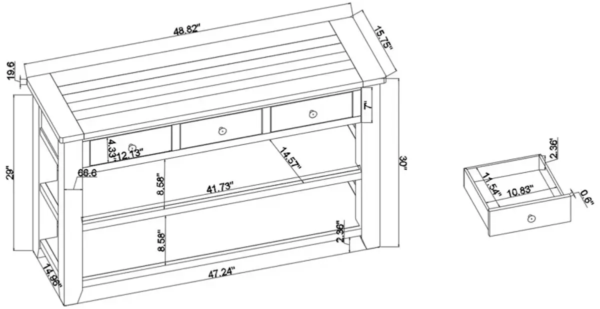 48" Pine Wood Console Table with Storage