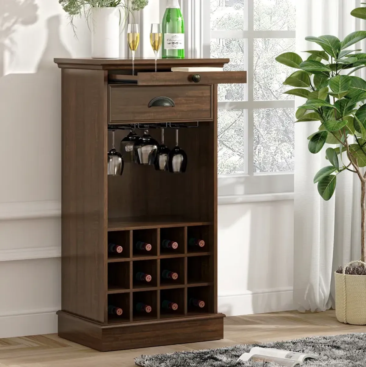 FESTIVO Wine Cabinet w/ Metal Glass Holder & Lattice Rack