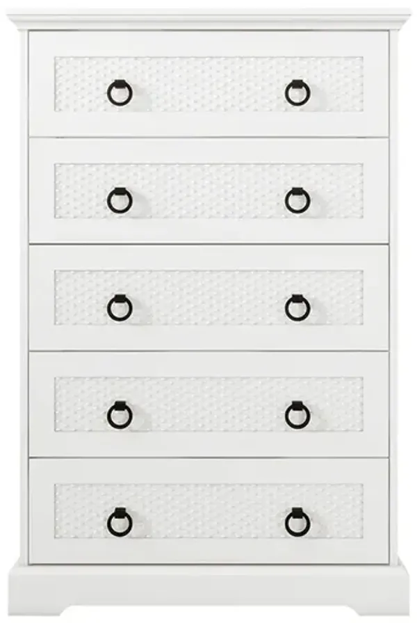 Wood Dresser with 5 Drawers, Modern Dresser Chest of Drawers with Black Handles for Clothes, Tall Dressers Chests of Drawers for Bedroom Living Room Hallway White