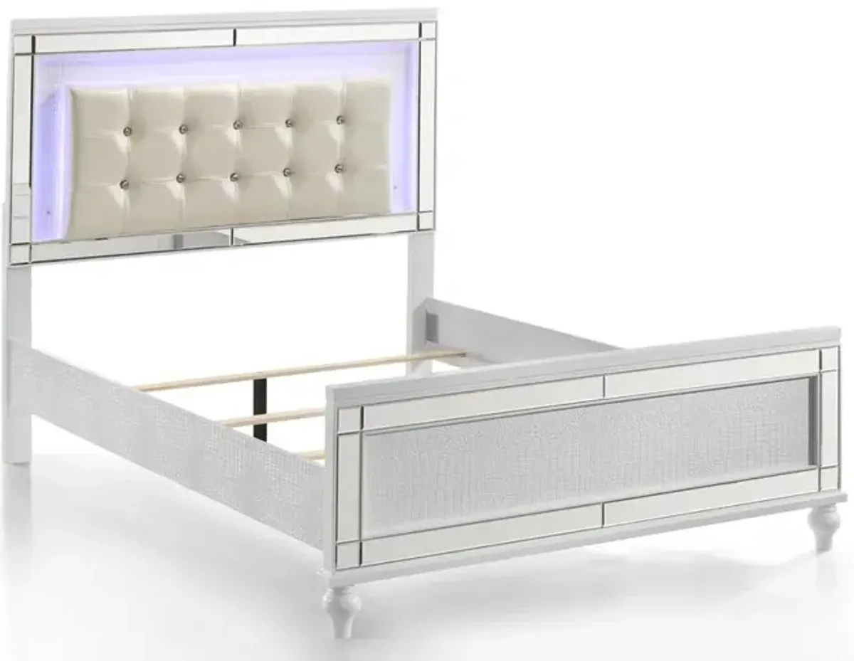 New Classic Furniture Furniture Valentine Solid Wood Full Size Lighted Bed in White