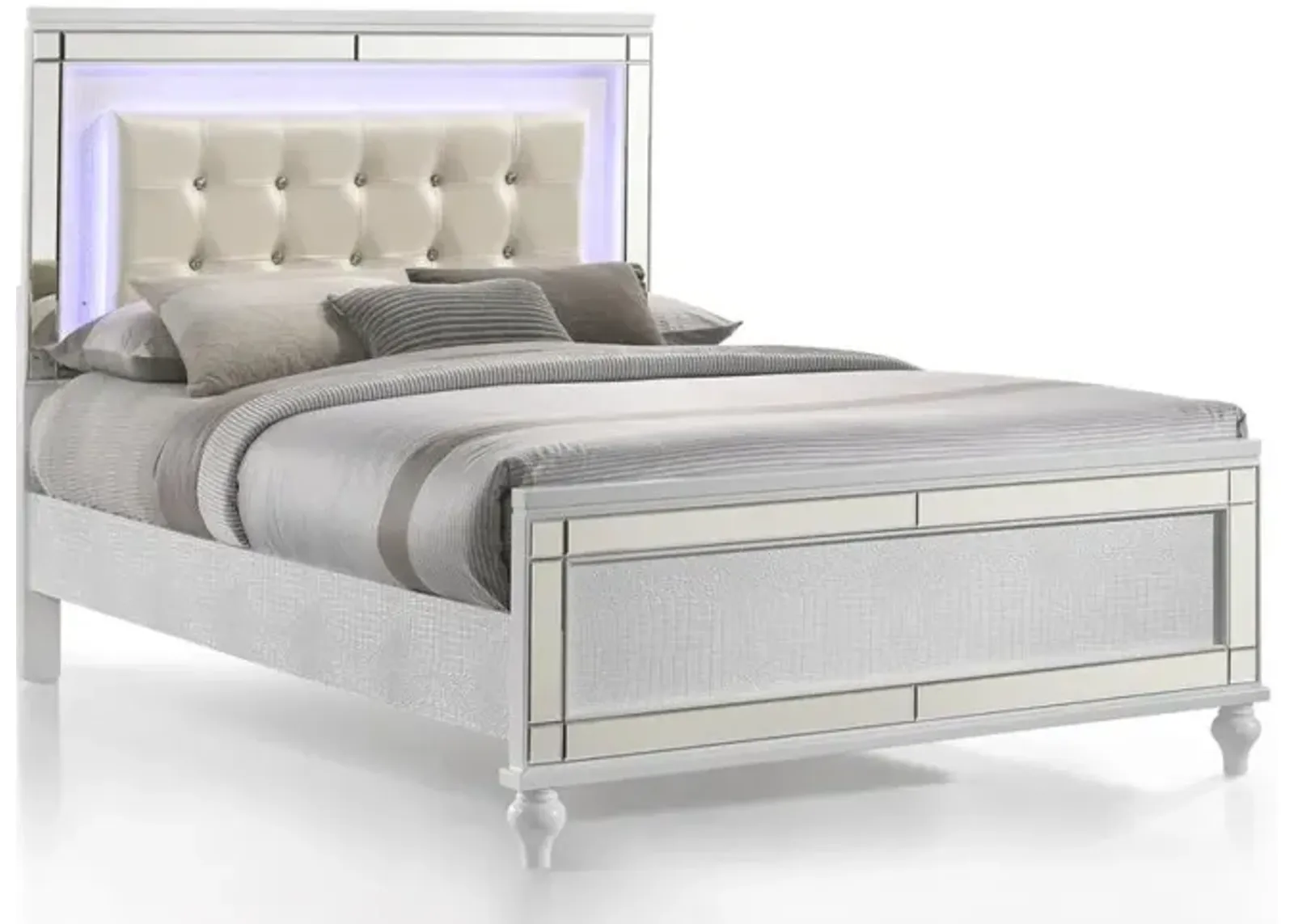 New Classic Furniture Furniture Valentine Solid Wood Full Size Lighted Bed in White