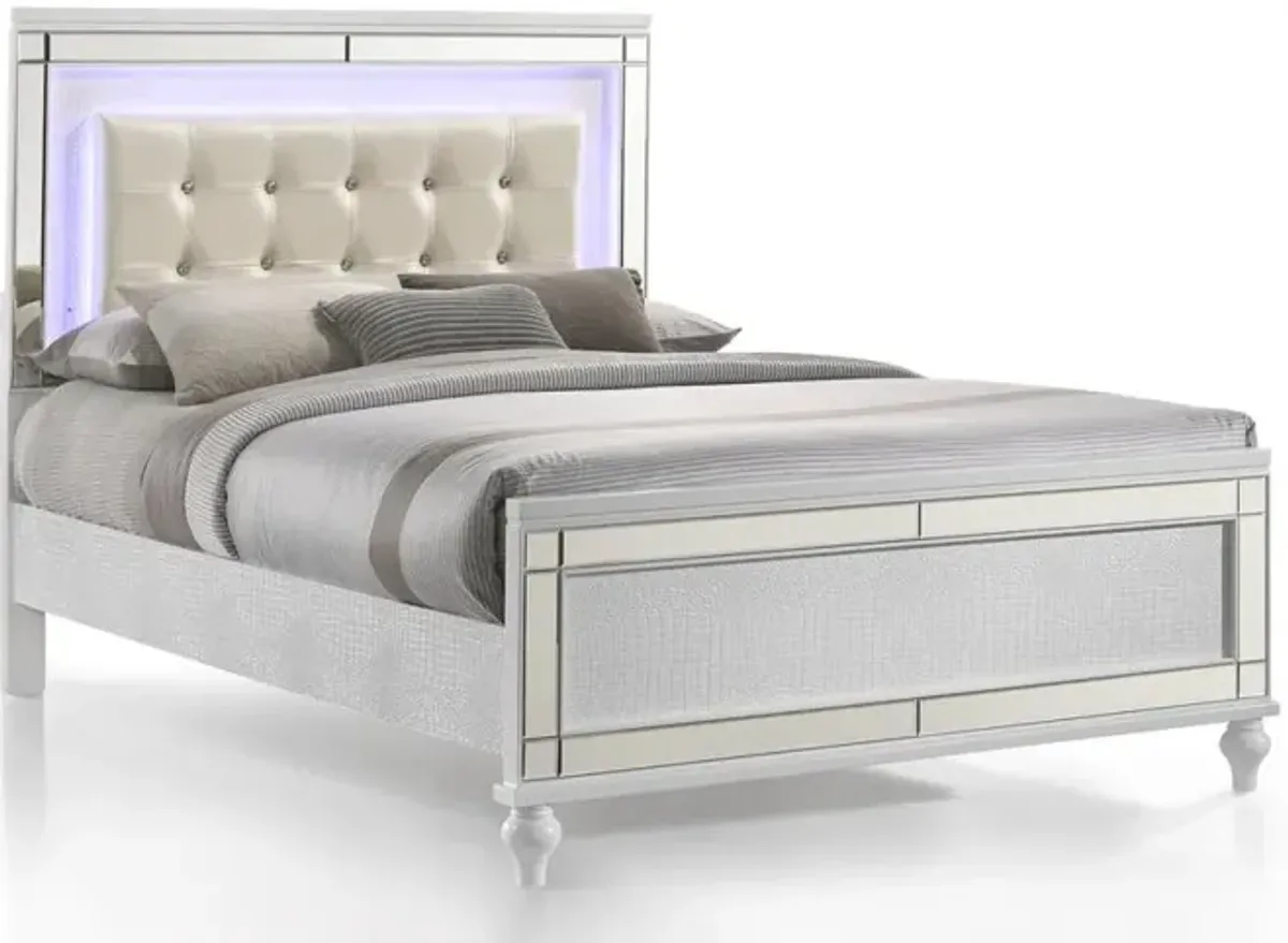 New Classic Furniture Furniture Valentine Solid Wood Full Size Lighted Bed in White