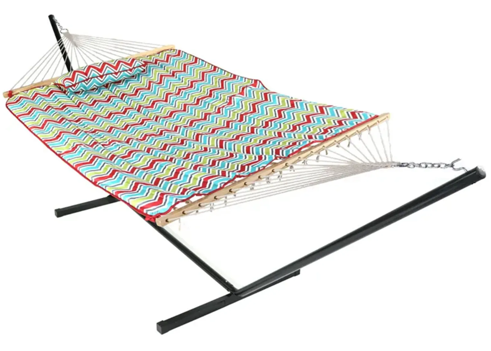 Sunnydaze 2-Person Rope Hammock with Steel Stand and Pad/Pillow