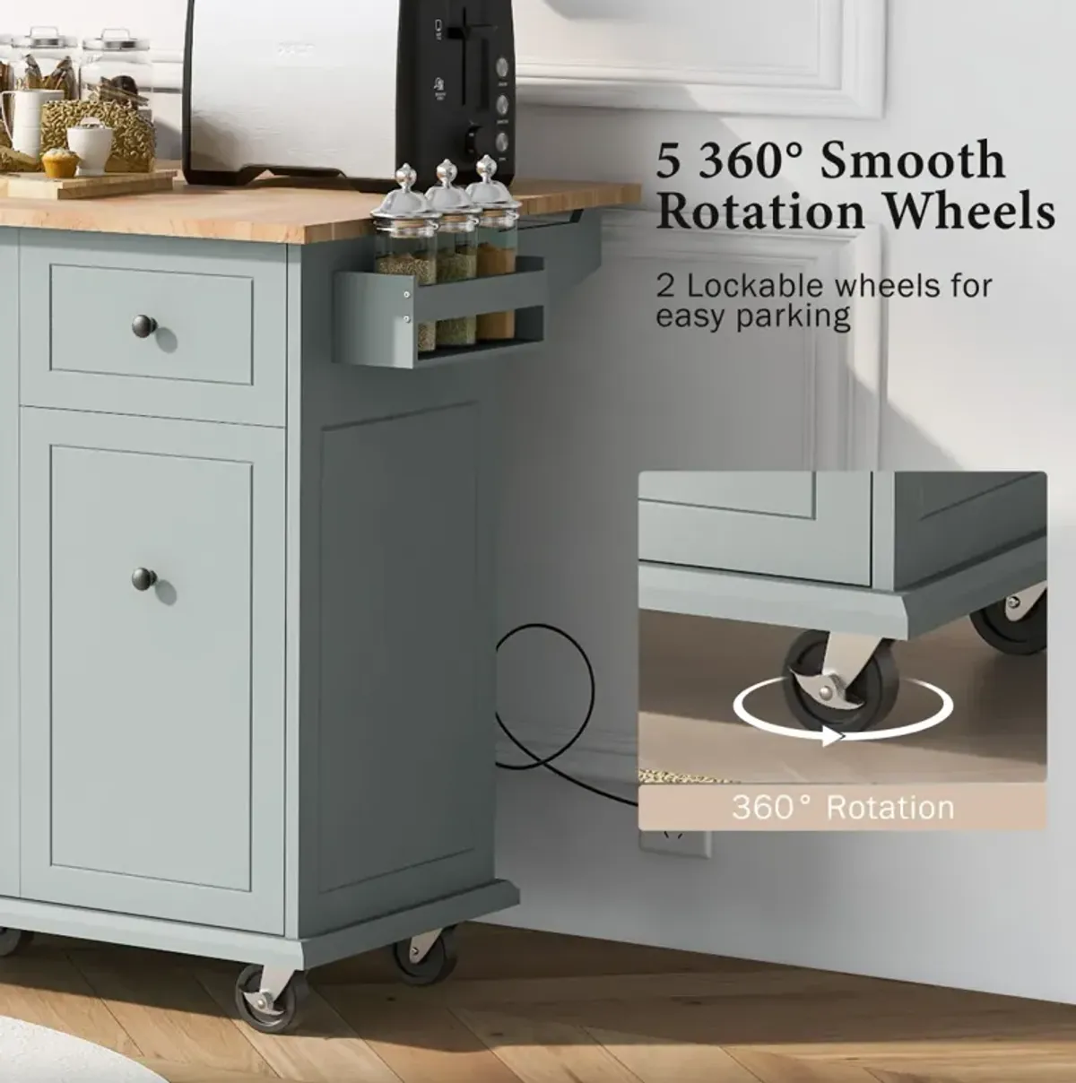 Rolling kitchen island with drop leaf and storage