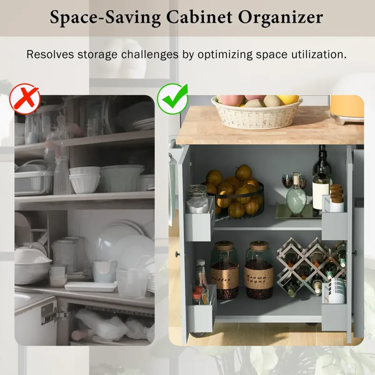 Streamdale Rolling kitchen island with drop leaf and storage