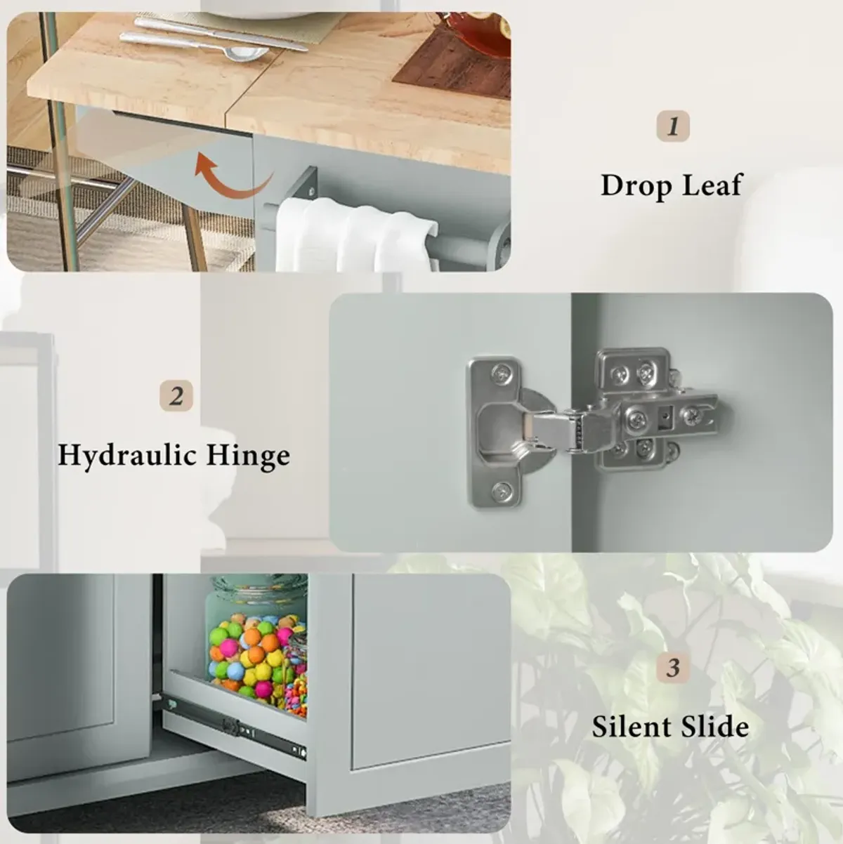 Streamdale Rolling kitchen island with drop leaf and storage