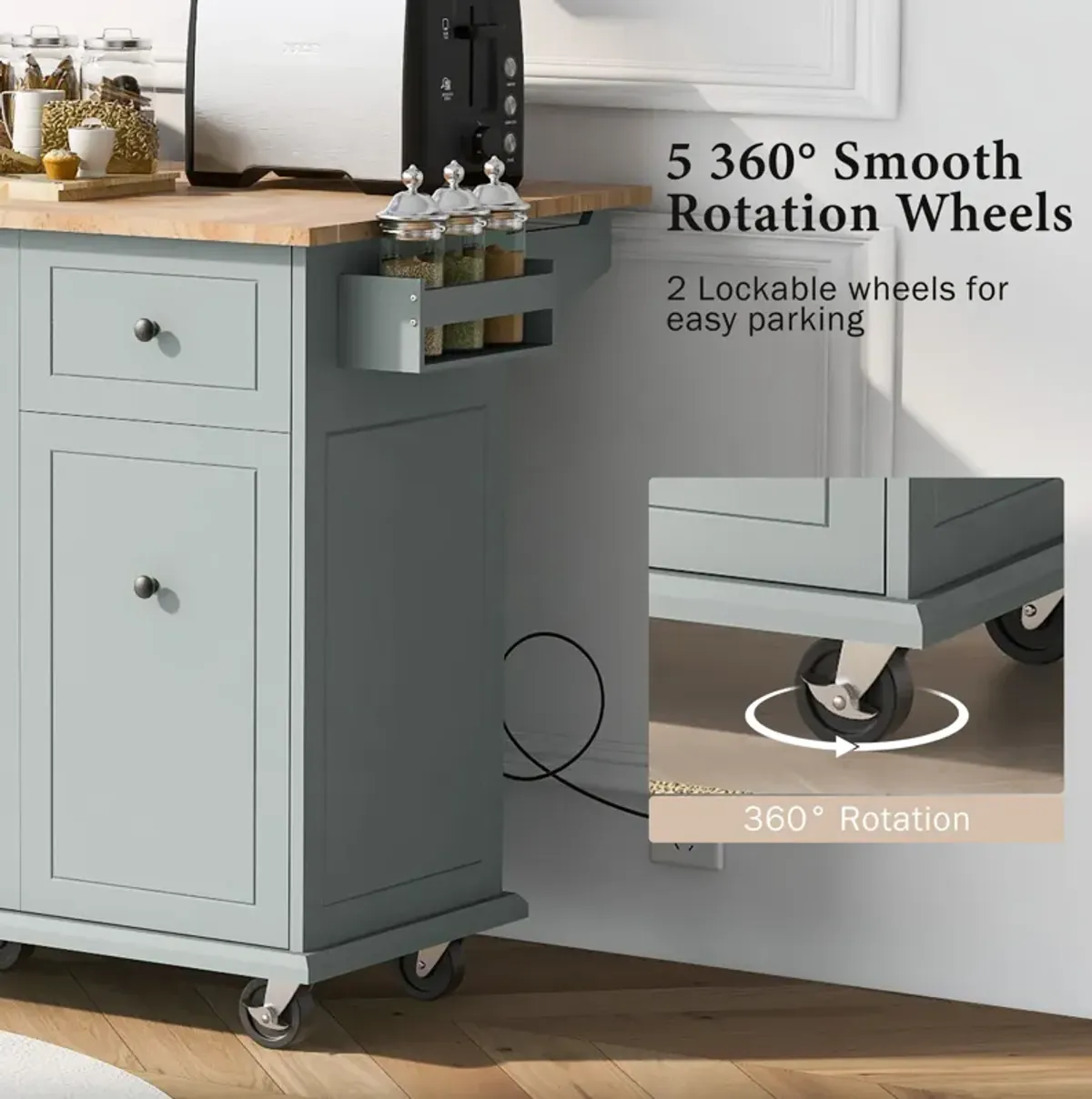 Streamdale Rolling kitchen island with drop leaf and storage