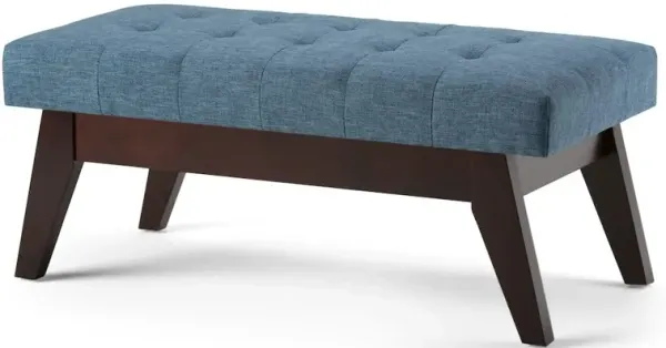 Simpli Home Draper Solid Wood Mid Century Tufted Ottoman Bench In Denim Blue
