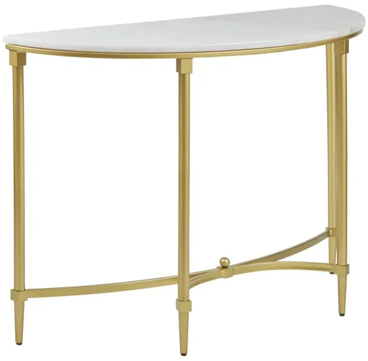 Gracie Mills Marlee Round White Marble and Gold Metal Console Table