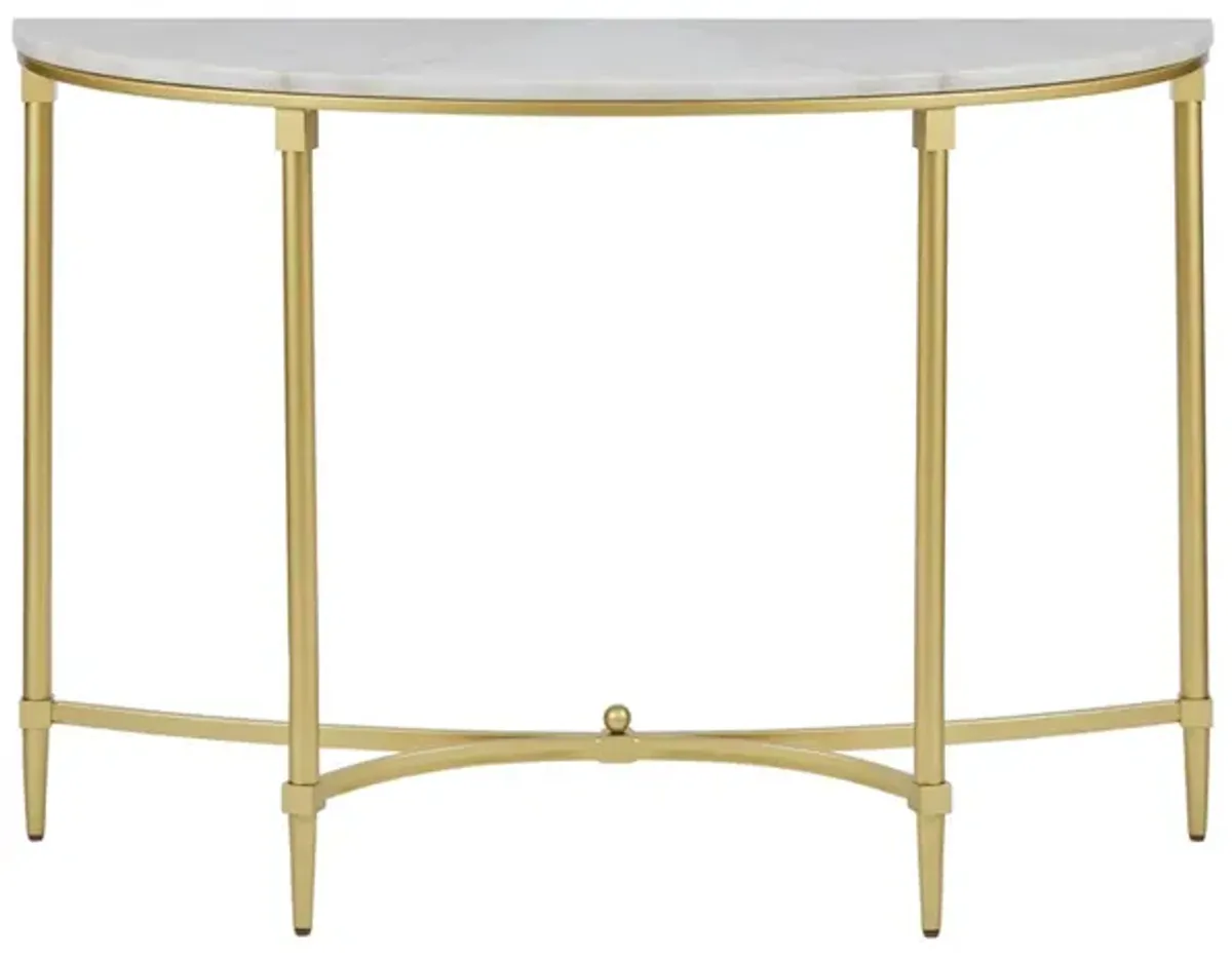 Gracie Mills Marlee Round White Marble and Gold Metal Console Table