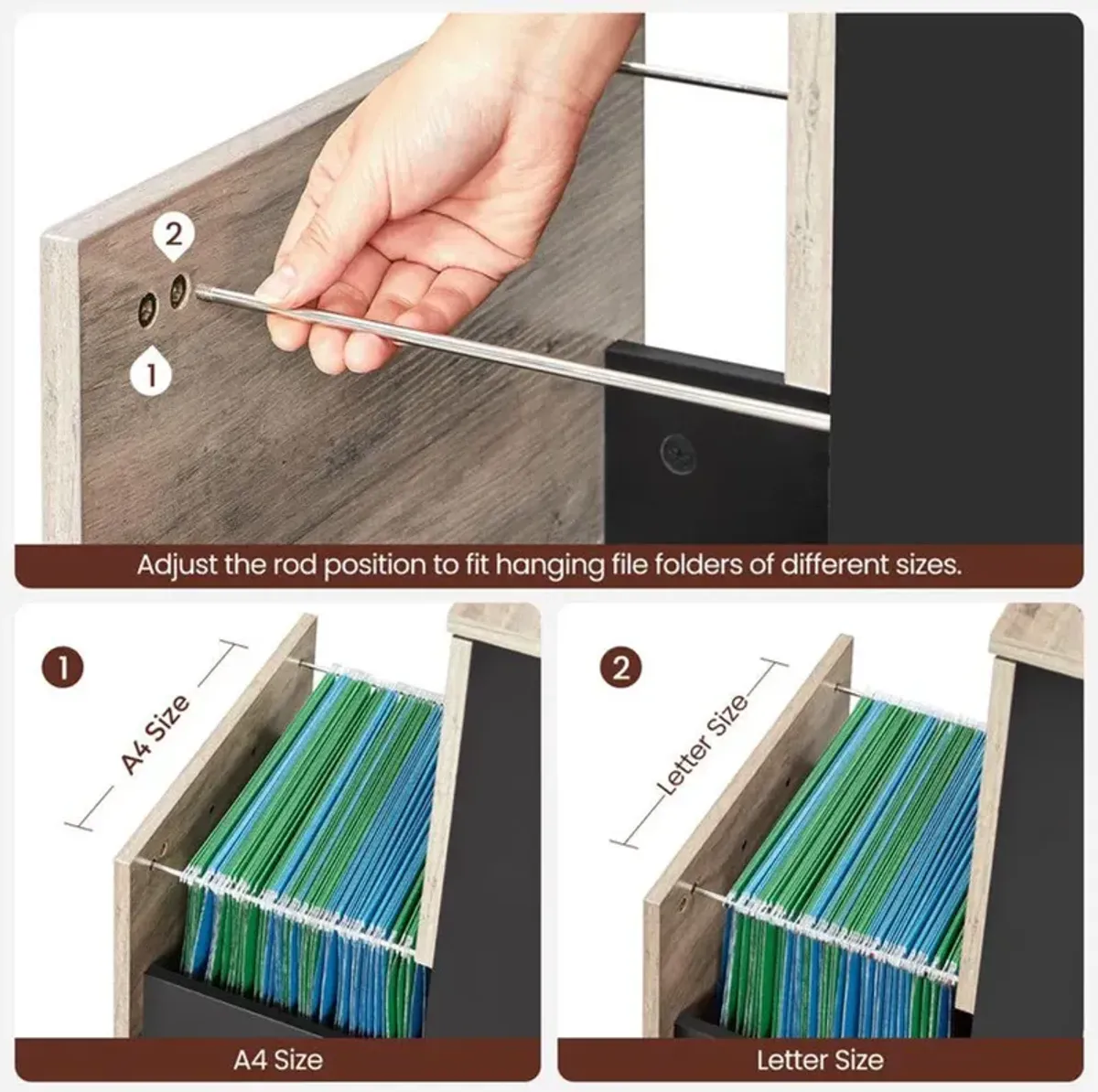 2-Drawer Rolling File Cabinet for A4 Files