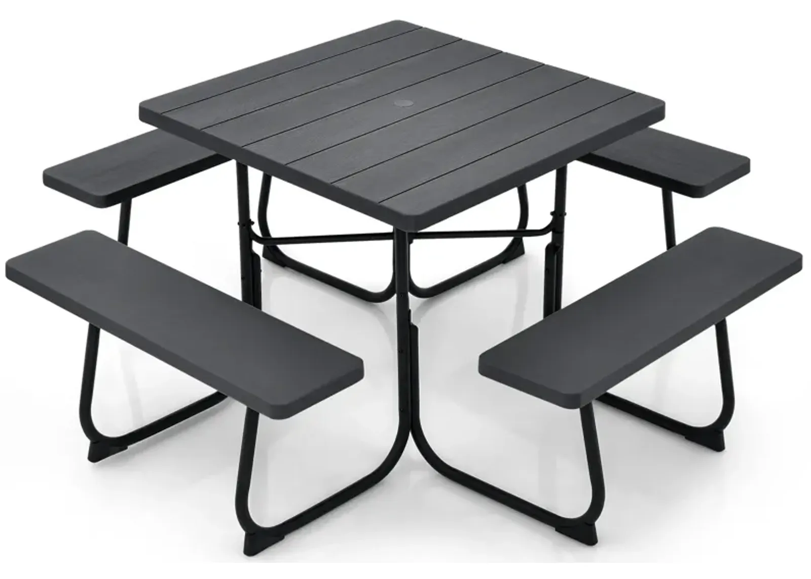 Outdoor Picnic Table with 4 Benches and Umbrella Hole