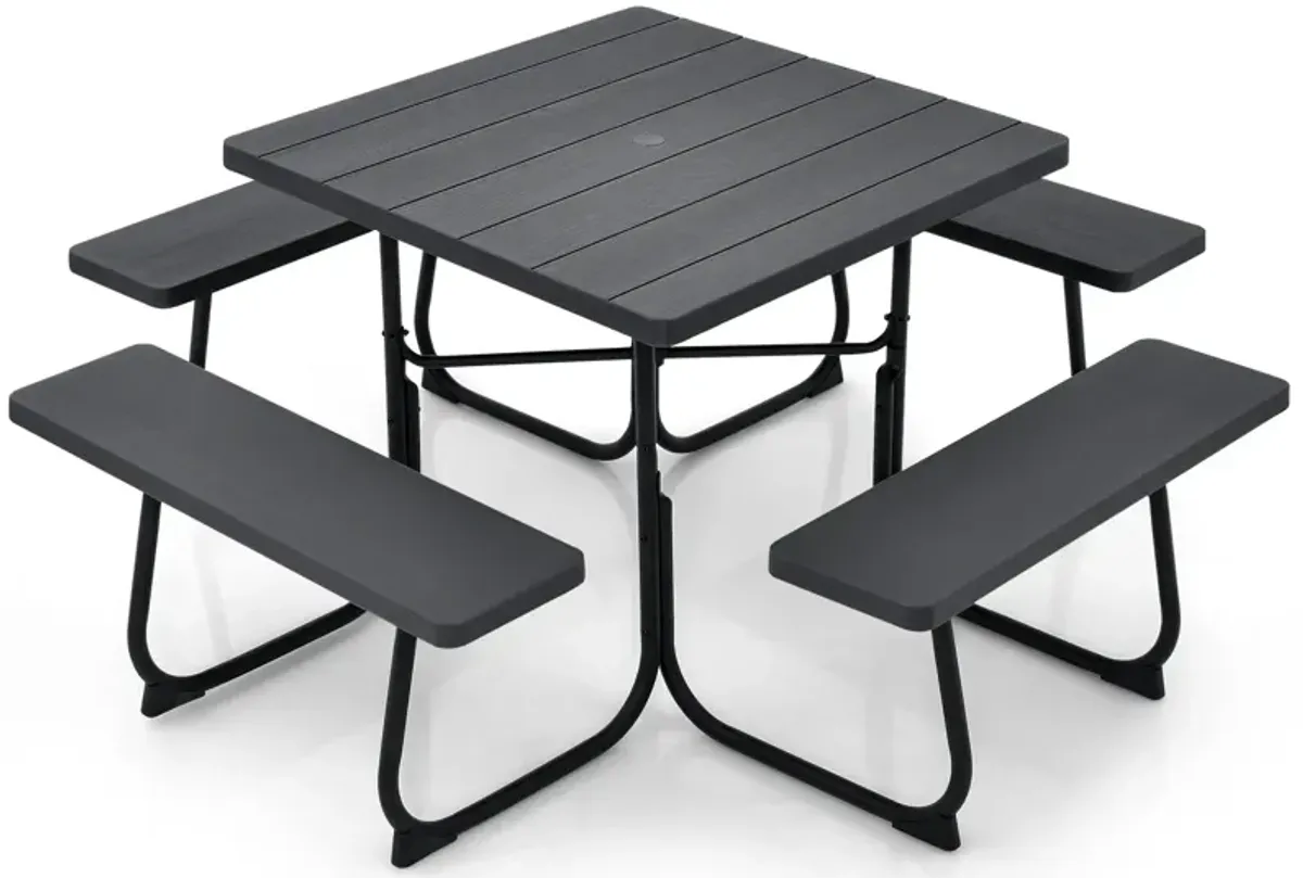 Outdoor Picnic Table with 4 Benches and Umbrella Hole