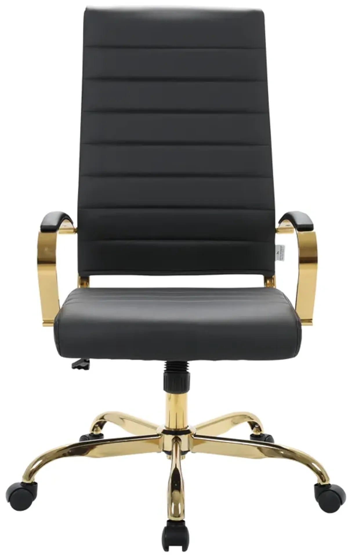 LeisureMod Benmar High-Back Leather Office Chair With Gold Frame in Brown